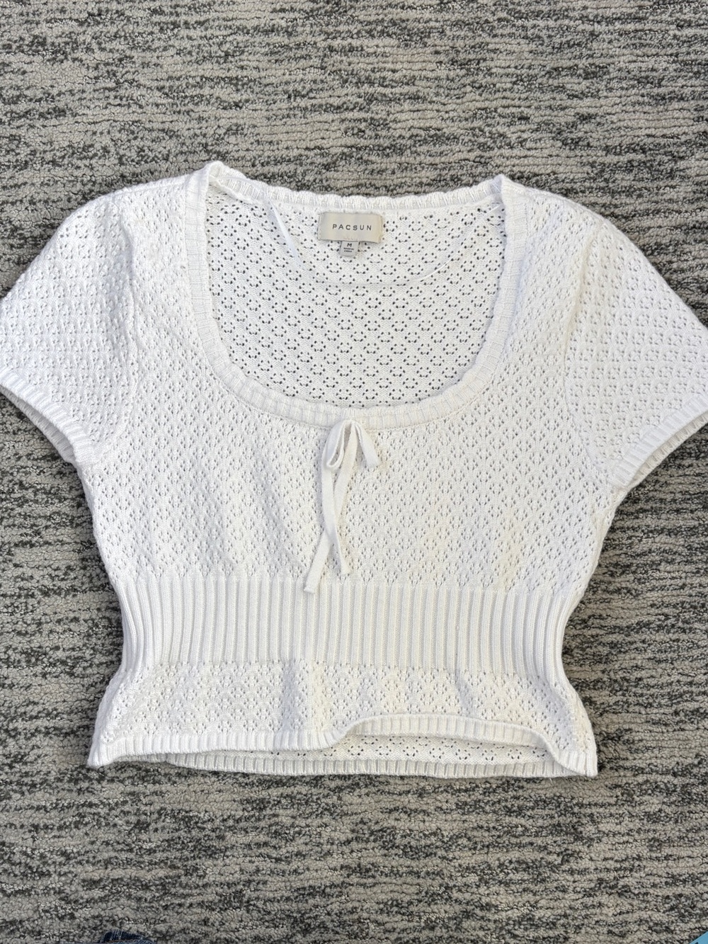 PacSun White Eyelet Scoop-Neck Tie Front Crop Top